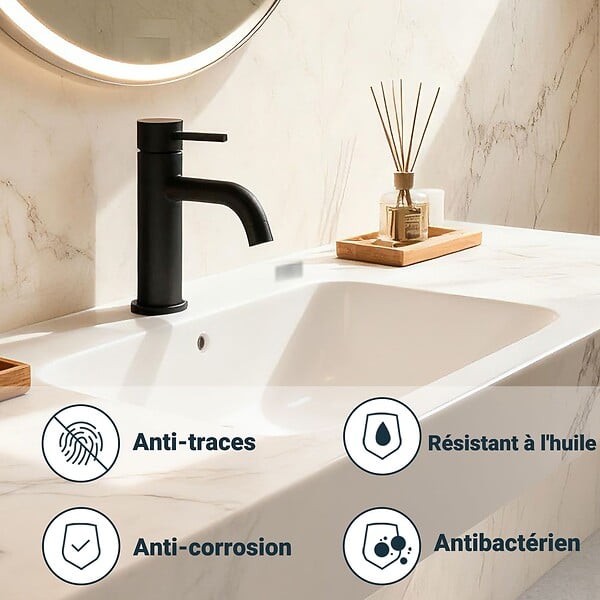 AICA SANITAIRE - Robinet de Salle de Bain Bas en Acier Inoxydable 304 Robinet Lavabo, Mitigeur Monocommande Finition Noire Mate - large