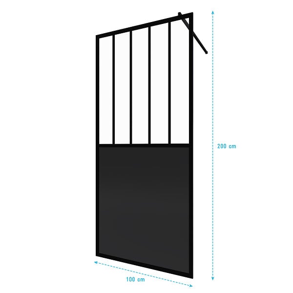 AURLANE - Paroi de douche a l'italienne - 100x200 cm VERRE TRANSPARENT 5mm + barre de maintien noir - large