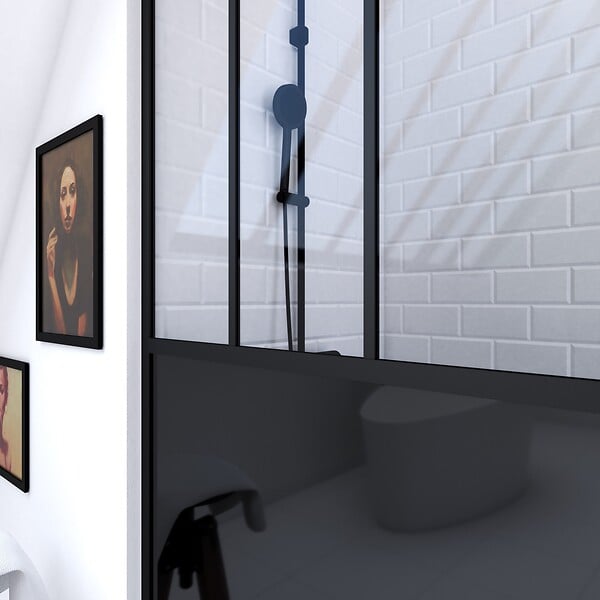 AURLANE - Paroi de douche a l'italienne - 100x200 cm VERRE TRANSPARENT 5mm + barre de maintien noir - large