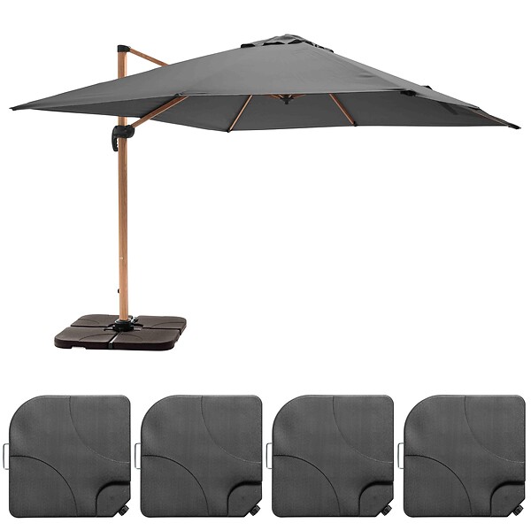 OVIALA - Parasol déporté 3x3m et 4 dalles à remplir effet bois gris - Brescia - large