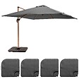 OVIALA - Parasol déporté 3x3m et 4 dalles à remplir effet bois gris - Brescia - vignette