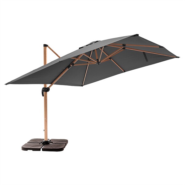 OVIALA - Parasol déporté 3x3m et 4 dalles à remplir effet bois gris - Brescia - large