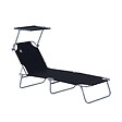 OUTSUNNY - Transat bain de soleil pliable grand confort dossier et pare-soleil réglable multi-positions noir - vignette