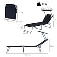 OUTSUNNY - Transat bain de soleil pliable grand confort dossier et pare-soleil réglable multi-positions noir - vignette