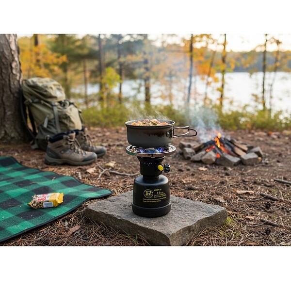 PROWELTEK - Réchaud à gaz Coque Acier + 4 cartouches 190g Allumage Auto & Sécurisé - Réchaud Camping Vanlife Flamme réglable Black COOK - large