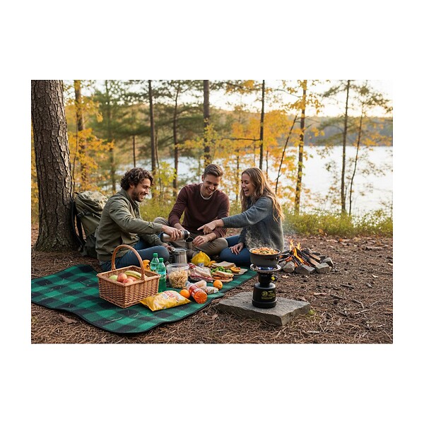 PROWELTEK - Réchaud à gaz Coque Acier + 4 cartouches 190g Allumage Auto & Sécurisé - Réchaud Camping Vanlife Flamme réglable Black COOK - large