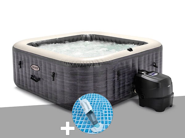 INTEX - Kit spa gonflable Intex PureSpa Ardoise carré Bulles 6 places + Aspirateur - large