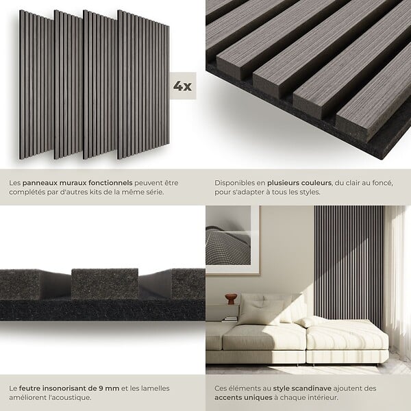 TECTAKE - Panneaux acoustiques SONIC WALL aspect bois chêne gris clair - large