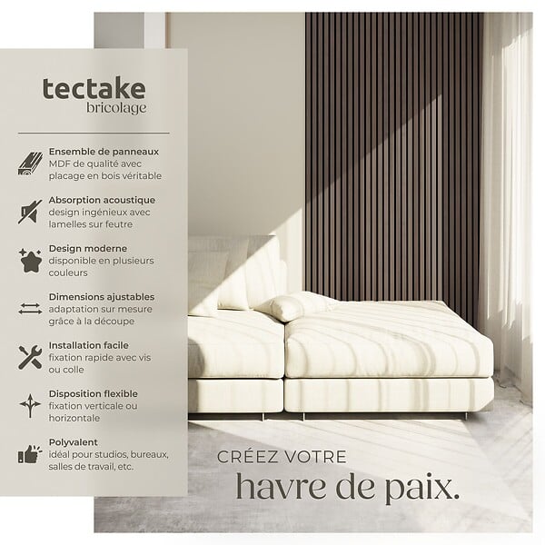 TECTAKE - Panneaux acoustiques SONIC WALL aspect bois Chêne gris - large
