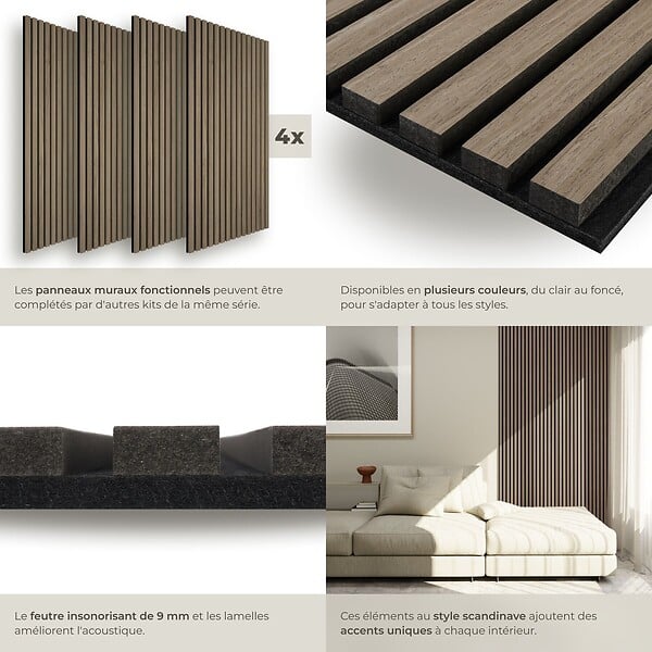 TECTAKE - Panneaux acoustiques SONIC WALL aspect bois Chêne foncé - large