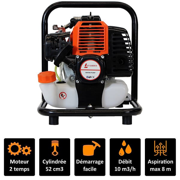 GT GARDEN - Pompe à eau thermique, 52 cm3, 10 m3 par heure - large