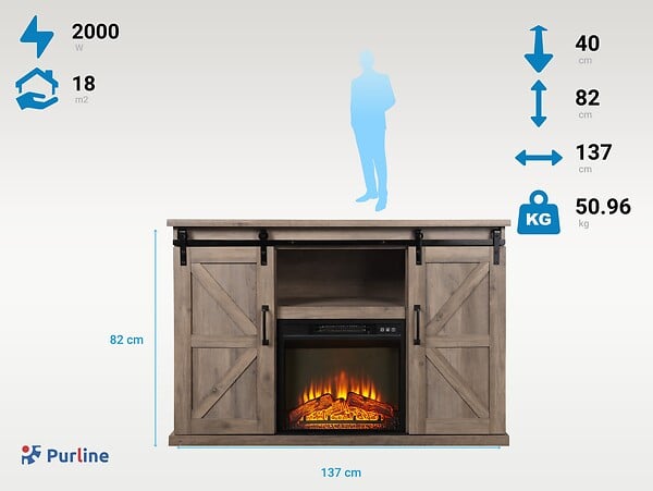 PURLINE - Buffet rustique avec cheminée électrique 2000W - large