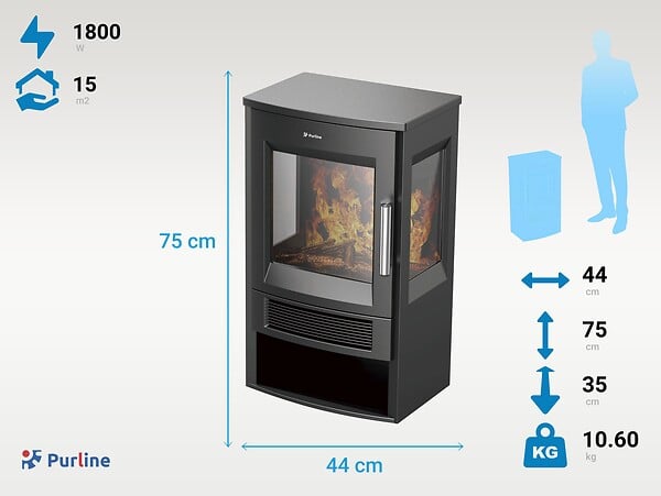 PURLINE - Cheminée électrique sur pied avec commande WiFi App - large