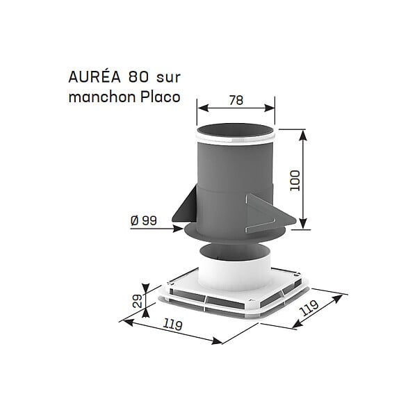 ANJOS - Bouche VMC extraction insufflation design AUREA avec manchette placo - Diamètre (mm): 80 - large