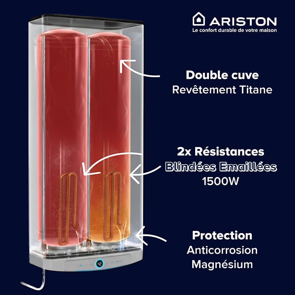 ARISTON - Chauffe-eau électrique Plat 65 l Ariston VELIS DUNE + Kit installation - large