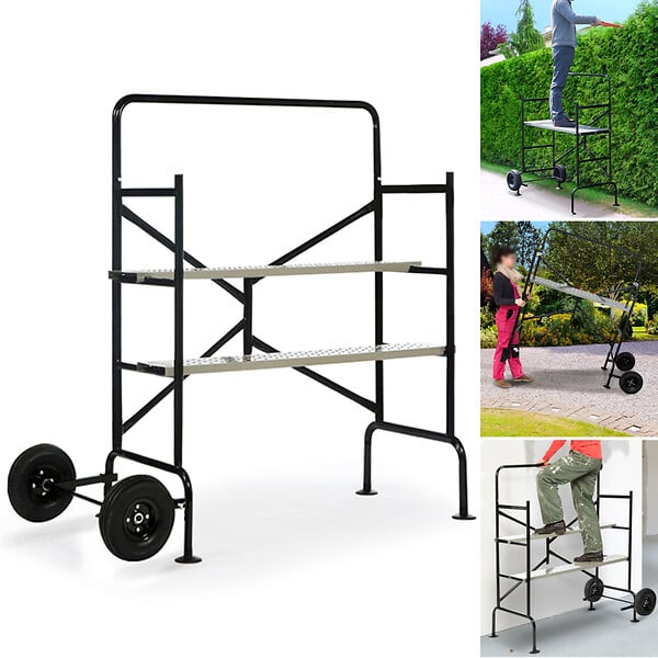 ID MARKET - Echafaudage mobile sur roues L.140xl.78xH.135 CM avec 2 plateformes - large