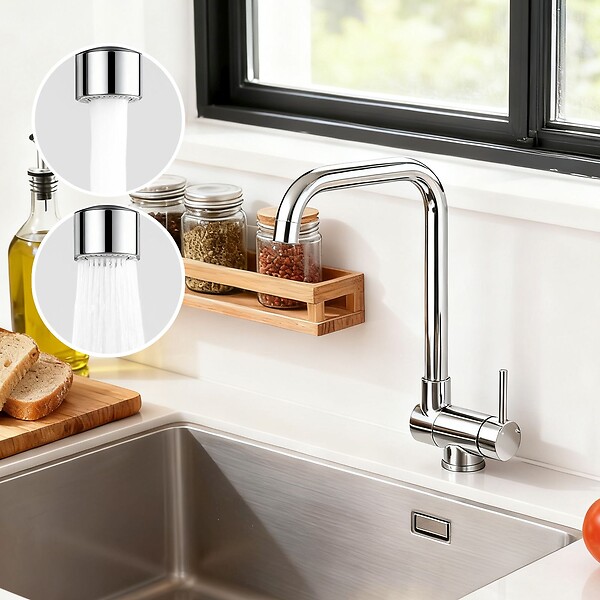 AICA SANITAIRE - Robinet de Cuisine Chromé à Double Fonction Rotatif à 360° et Inclinable en Acier Inoxydable 304 avec Soupape en Céramique - large