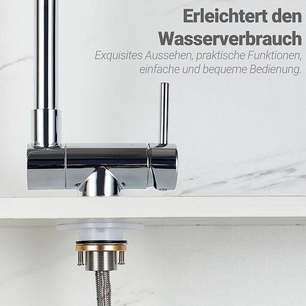 AICA SANITAIRE - Robinet de Cuisine Chromé à Double Fonction Rotatif à 360° et Inclinable en Acier Inoxydable 304 avec Soupape en Céramique - large