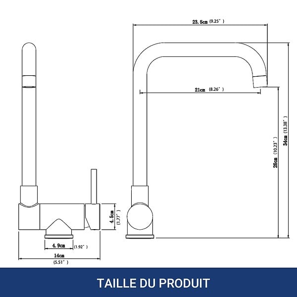AICA SANITAIRE - Robinet de Cuisine Chromé à Double Fonction Rotatif à 360° et Inclinable en Acier Inoxydable 304 avec Soupape en Céramique - large