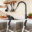 AICA SANITAIRE - Robinet de Cuisine à Douche Colonne 2 Modes Débit Eau Extractible 360° Rotatif Monocommande Finition Noire Mate - vignette