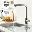 AICA SANITAIRE - Robinet de Cuisine Haute Pression 304 Inox Douche Extractible 360° 2 Fonctions Spray Finition Brossée - vignette