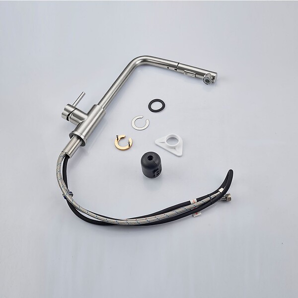 AICA SANITAIRE - Robinet de Cuisine Haute Pression 304 Inox Douche Extractible 360° 2 Fonctions Spray Finition Brossée - large