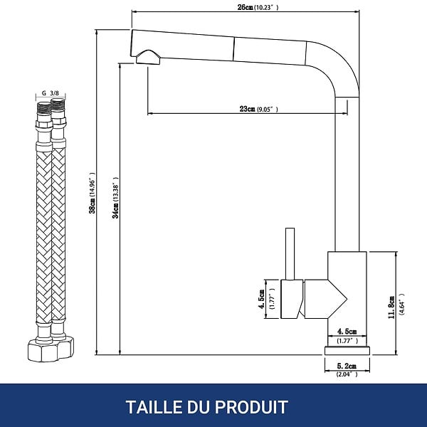 AICA SANITAIRE - Robinet de Cuisine Haute Pression 304 Inox Douche Extractible 360° 2 Fonctions Spray Finition Brossée - large