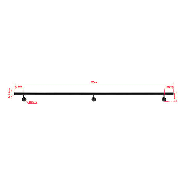 AICA SANITAIRE - Main courante inox 304 pour intérieur et extérieur -couleur noir- en 220cm-Fixation murale incluse - large