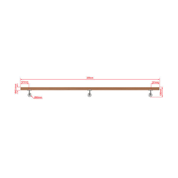 AICA SANITAIRE - Main courante inox 304 pour intérieur et extérieur -couleur marron Design bois naturel- en 200cm-Fixation murale incluse - large
