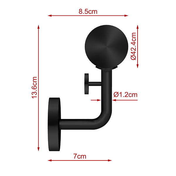 AICA SANITAIRE - Main courante inox 304 pour intérieur et extérieur -couleur noir- en 80cm- Fixation murale incluse - large