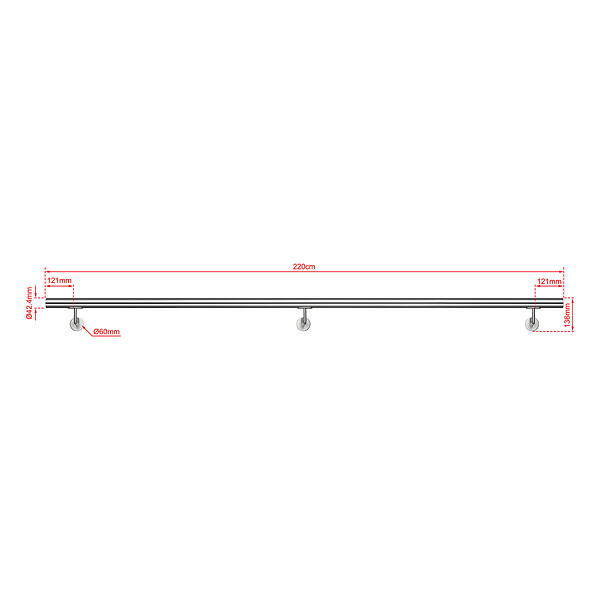 AICA SANITAIRE - Main courante inox 304 pour intérieur et extérieur - couleur argent- en 220cm-Fixation murale incluse - large