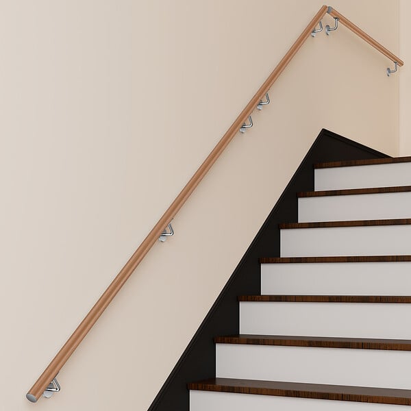 AICA SANITAIRE - Main courante inox 304 pour intérieur et extérieur -couleur marron Design bois naturel- en 120cm- Fixation murale incluse - large