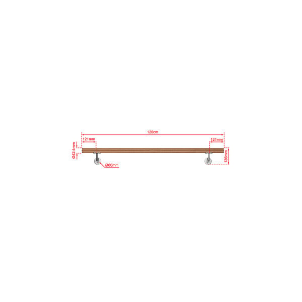 AICA SANITAIRE - Main courante inox 304 pour intérieur et extérieur -couleur marron Design bois naturel- en 120cm- Fixation murale incluse - large