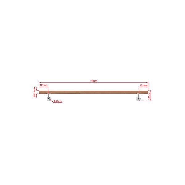 AICA SANITAIRE - Main courante inox 304 pour intérieur et extérieur -couleur marron- en 150cm- Fixation murale incluse - large