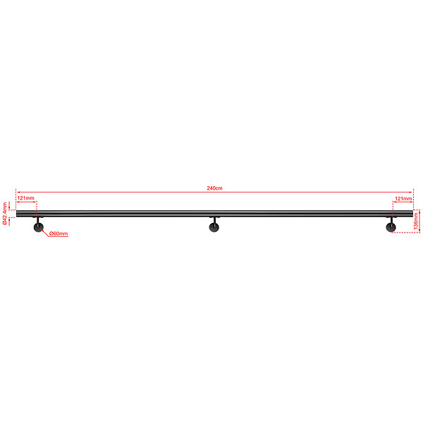 AICA SANITAIRE - Main courante inox 304 pour intérieur et extérieur -couleur noir- en 240cm-Fixation murale incluse - large