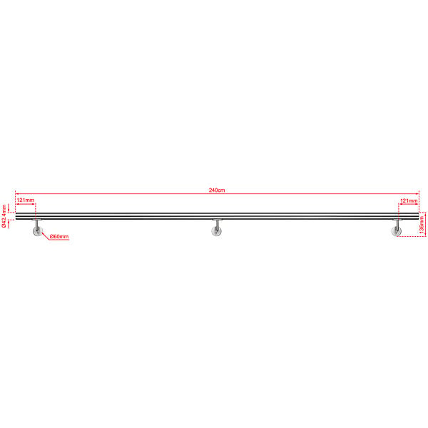AICA SANITAIRE - Main courante inox 304 pour intérieur et extérieur - couleur argent- en 240cm-Fixation murale incluse - large