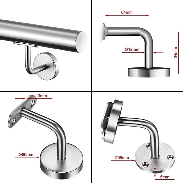 AICA SANITAIRE - Main courante inox 304 pour intérieur et extérieur - couleur agent- en 150cm- Fixation murale incluse - large