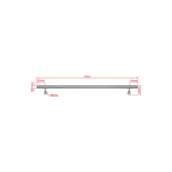AICA SANITAIRE - Main courante inox 304 pour intérieur et extérieur - couleur agent- en 150cm- Fixation murale incluse - large