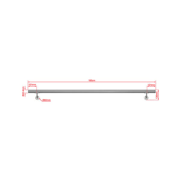 AICA SANITAIRE - Main courante inox 304 pour intérieur et extérieur - couleur argent- en 180cm- Fixation murale incluse - large