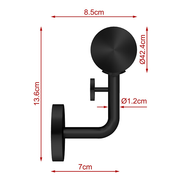 AICA SANITAIRE - Main courante inox 304 pour intérieur et extérieur -couleur noir- en 120cm- Fixation murale incluse - large