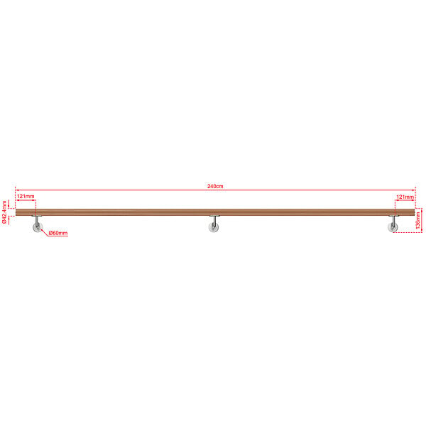 AICA SANITAIRE - Main courante inox 304 pour intérieur et extérieur -couleur marron Design bois naturel- en 240cm-Fixation murale incluse - large