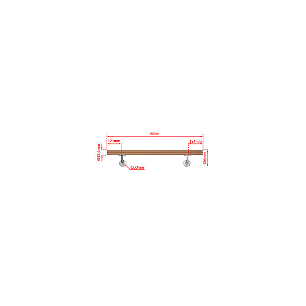 AICA SANITAIRE - Main courante inox 304 pour intérieur et extérieur -couleur marron Design bois naturel- en 80cm- Fixation murale incluse - large