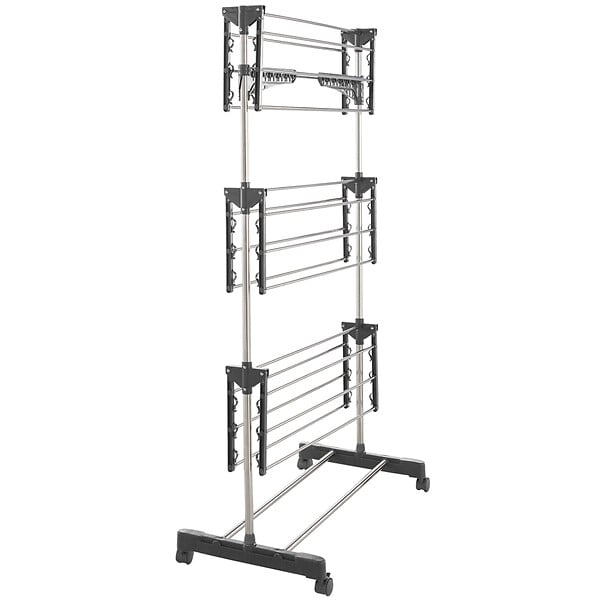 ID MARKET - Séchoir à linge vertical pliable 3 niveaux MAXIMA capacité 25M avec cintres et pinces et gris - large