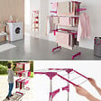 ID MARKET - Séchoir à linge vertical pliable 3 niveaux MAXIMA capacité 20M inox et rose - vignette