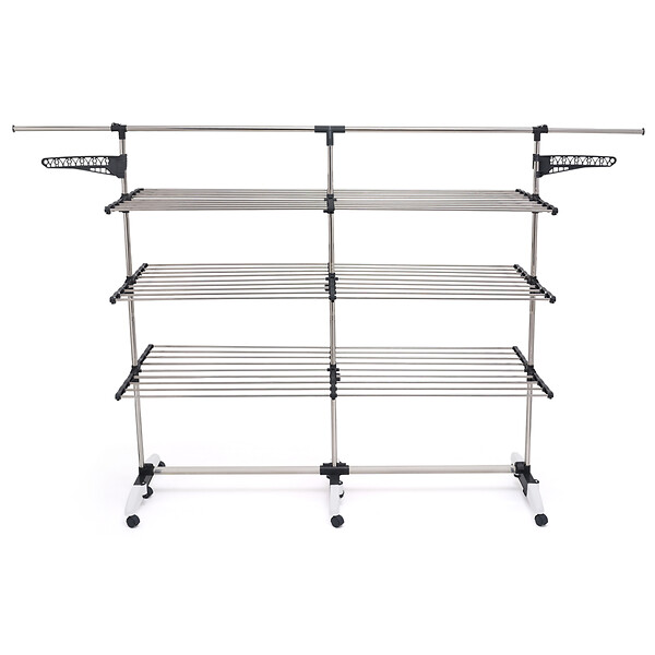 ID MARKET - Séchoir à linge vertical pliable 3 niveaux SUPRA capacité 50M avec tringle télescopique blanc et gris - large