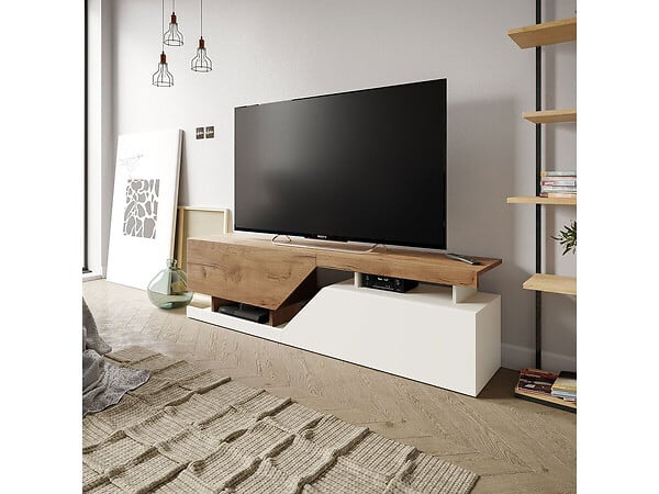 HABITAT ET JARDIN - Meuble TV "Ceelias" - 160 x 46 x 35 cm - Blanc/Marron Foncé - large