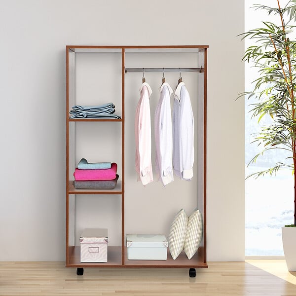 HOMCOM - Armoire penderie armoire de rangement mobile panneaux de particules coloris chêne moyen - large