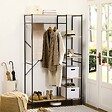 HOMCOM - Penderie portant à vêtements style industriel en métal avec tringle et 4 étagères - dim. 100L x 46L x 170,5H cm - métal aspect chêne clair - vignette