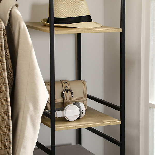 HOMCOM - Penderie portant à vêtements style industriel en métal avec tringle et 4 étagères - dim. 100L x 46L x 170,5H cm - métal aspect chêne clair - large