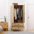HOMCOM - Armoire de rangement design scandinave - armoire de chambre - placard 2 portes avec penderie - 2 tiroirs - aspect chêne clair - vignette